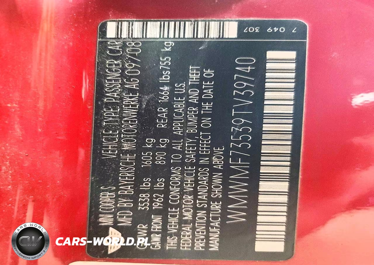 2009 Mini Cooper S VIN:WMWMF73539TV39740 - 12