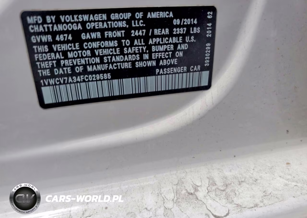 2015 Volkswagen Passat Sel VIN:1VWCV7A34FC029585 - 12