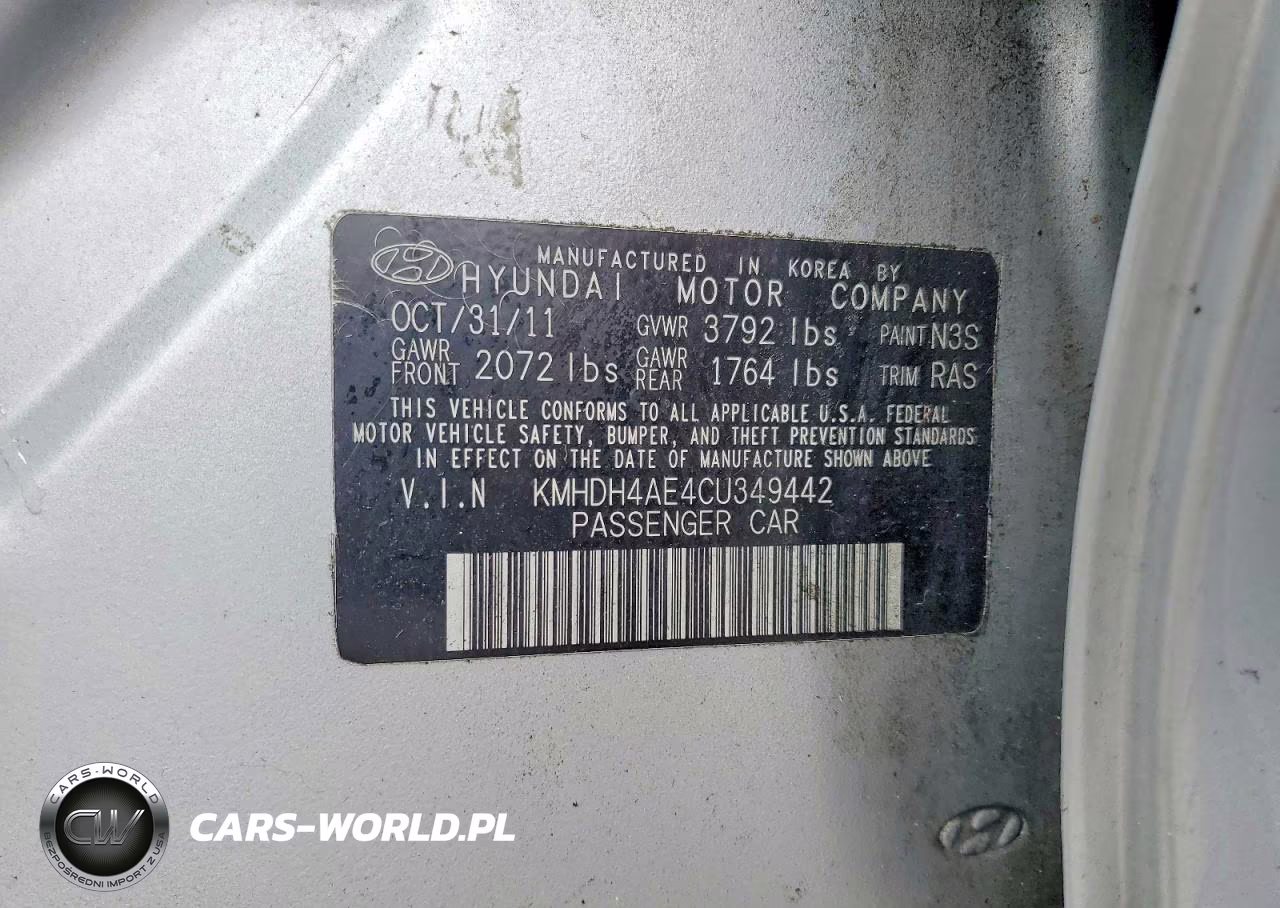 2012 Hyundai Elantra Limited VIN:KMHDH4AE4CU349442 - 12