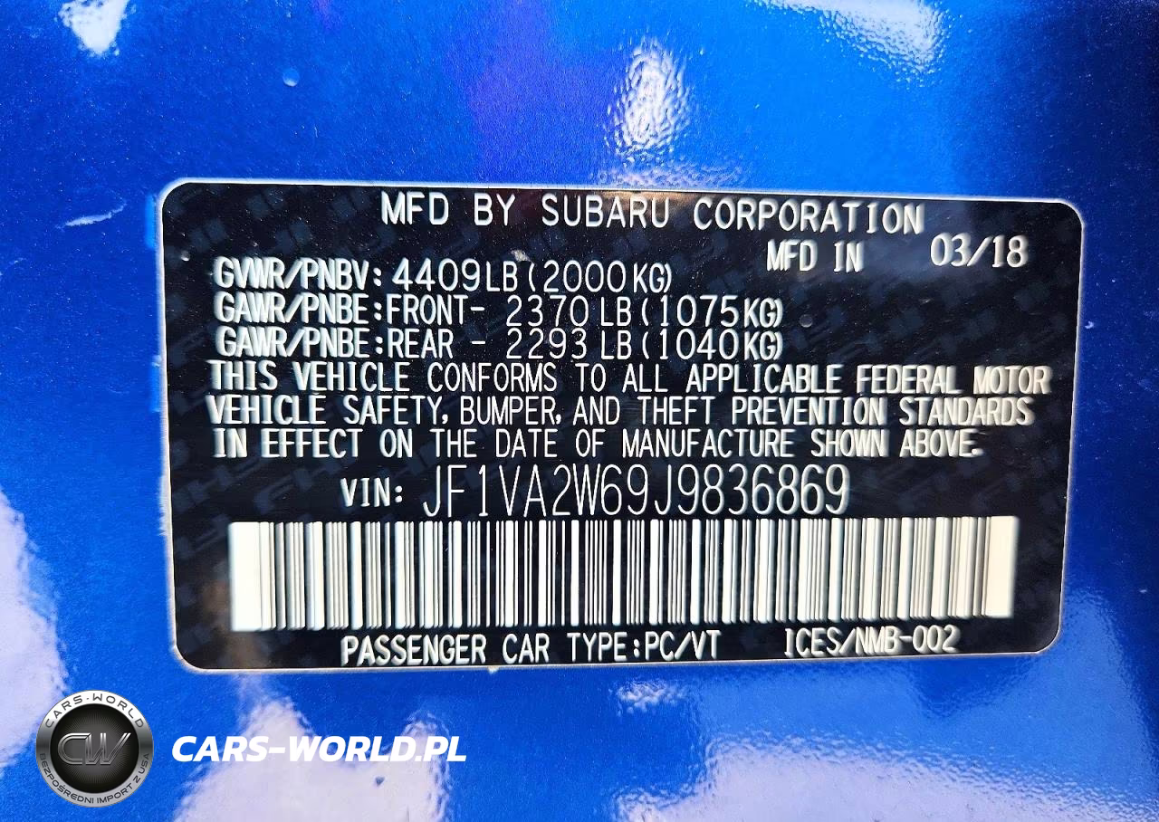 2018 Subaru Wrx Sti Limited VIN:JF1VA2W69J9836869 - 12