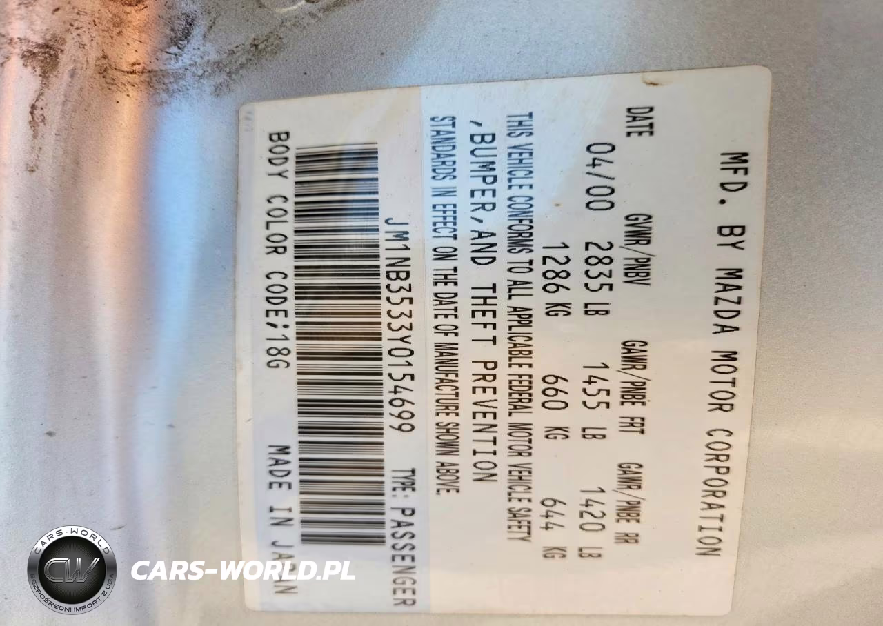 2000 Mazda Mx-5 Miata Base VIN:JM1NB3533Y0154699 - 13