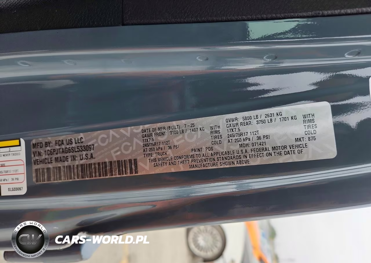 2025 Jeep Gladiator Sport VIN:1C6PJTAG6SL533097 - 12