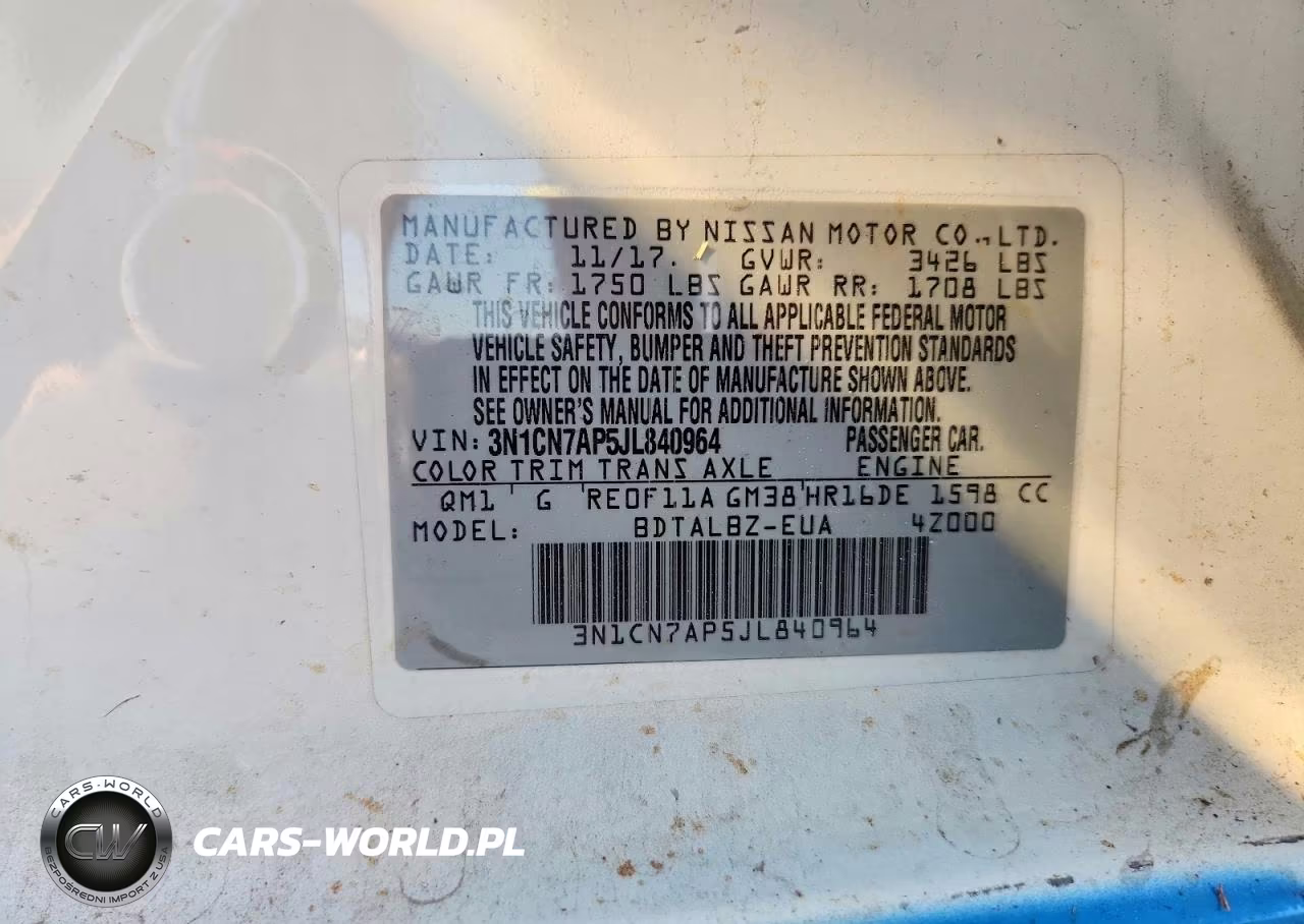 2018 Nissan Versa Sv VIN:3N1CN7AP5JL840964 - 12