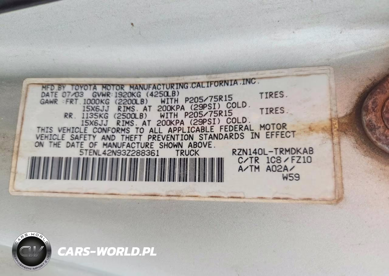2003 Toyota Tacoma Base VIN:5TENL42N93Z288361 - 13
