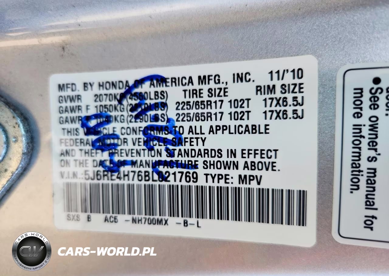 2011 Honda Cr-V Exl VIN:5J6RE4H76BL021769 - 14