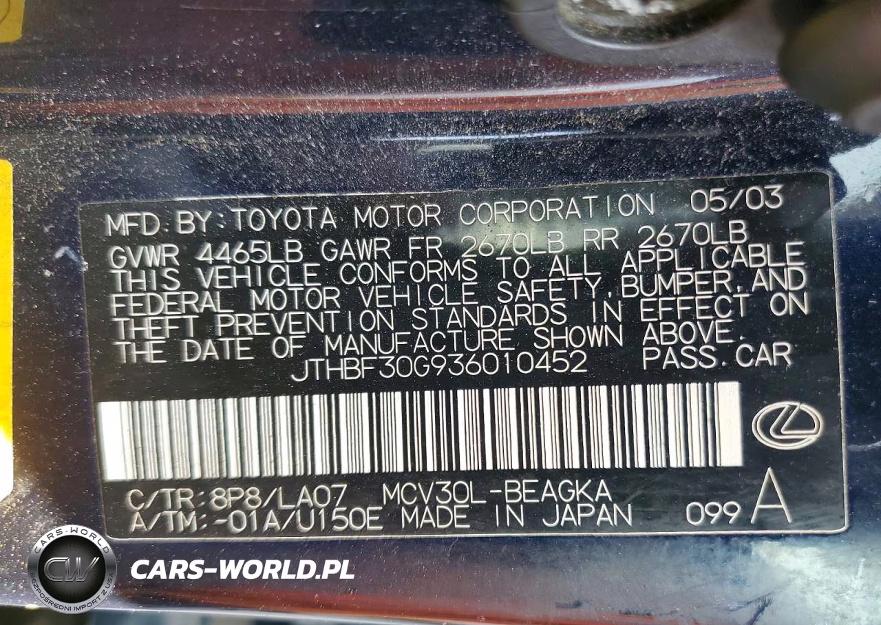 2003 Lexus Es 300 VIN:JTHBF30G936010452 - 12