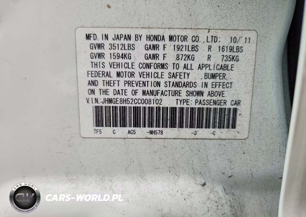 2012 Honda Fit Sport VIN:JHMGE8H52CC008102 - 12