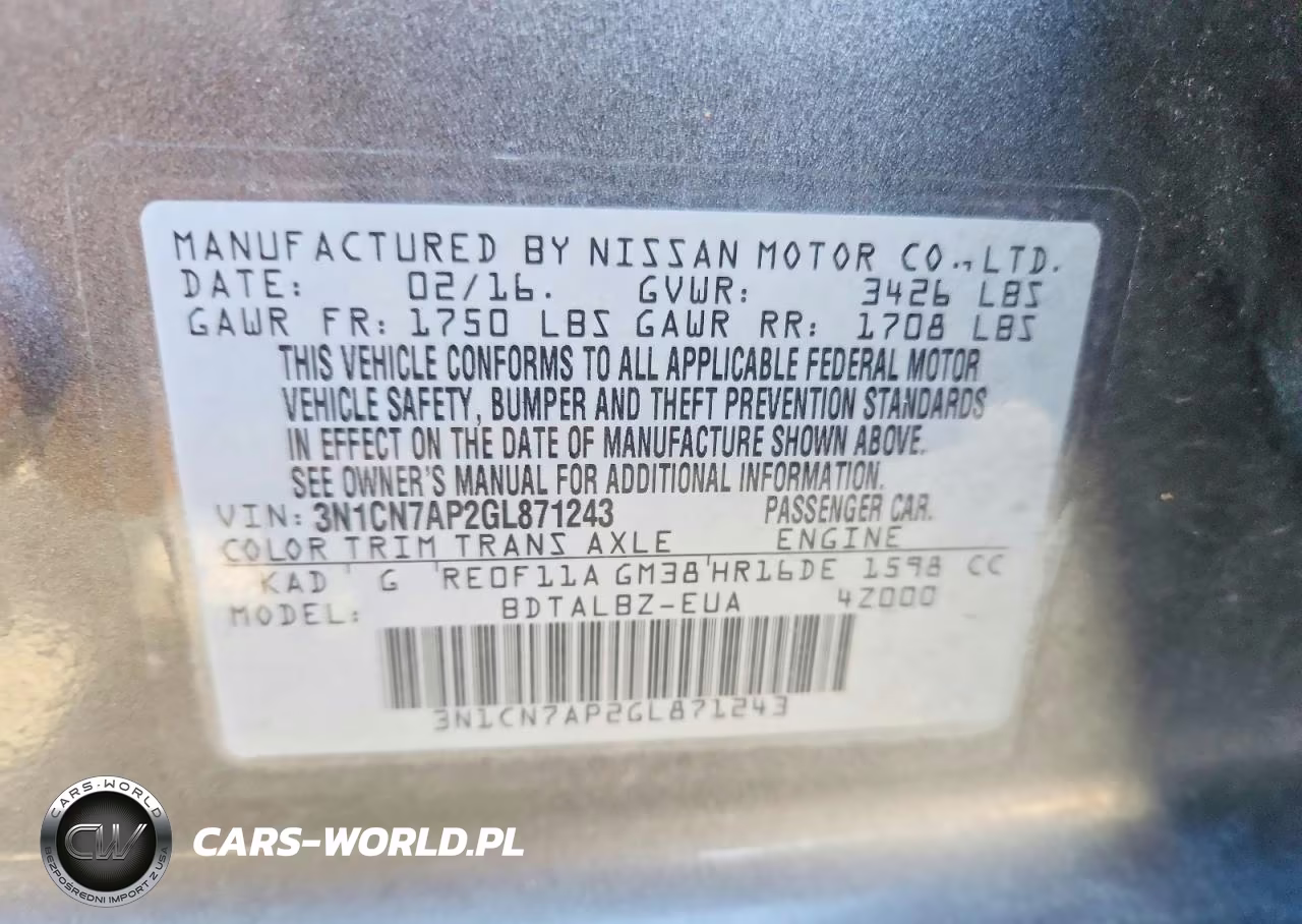 2016 Nissan Versa 1.6 Sv VIN:3N1CN7AP2GL871243 - 12
