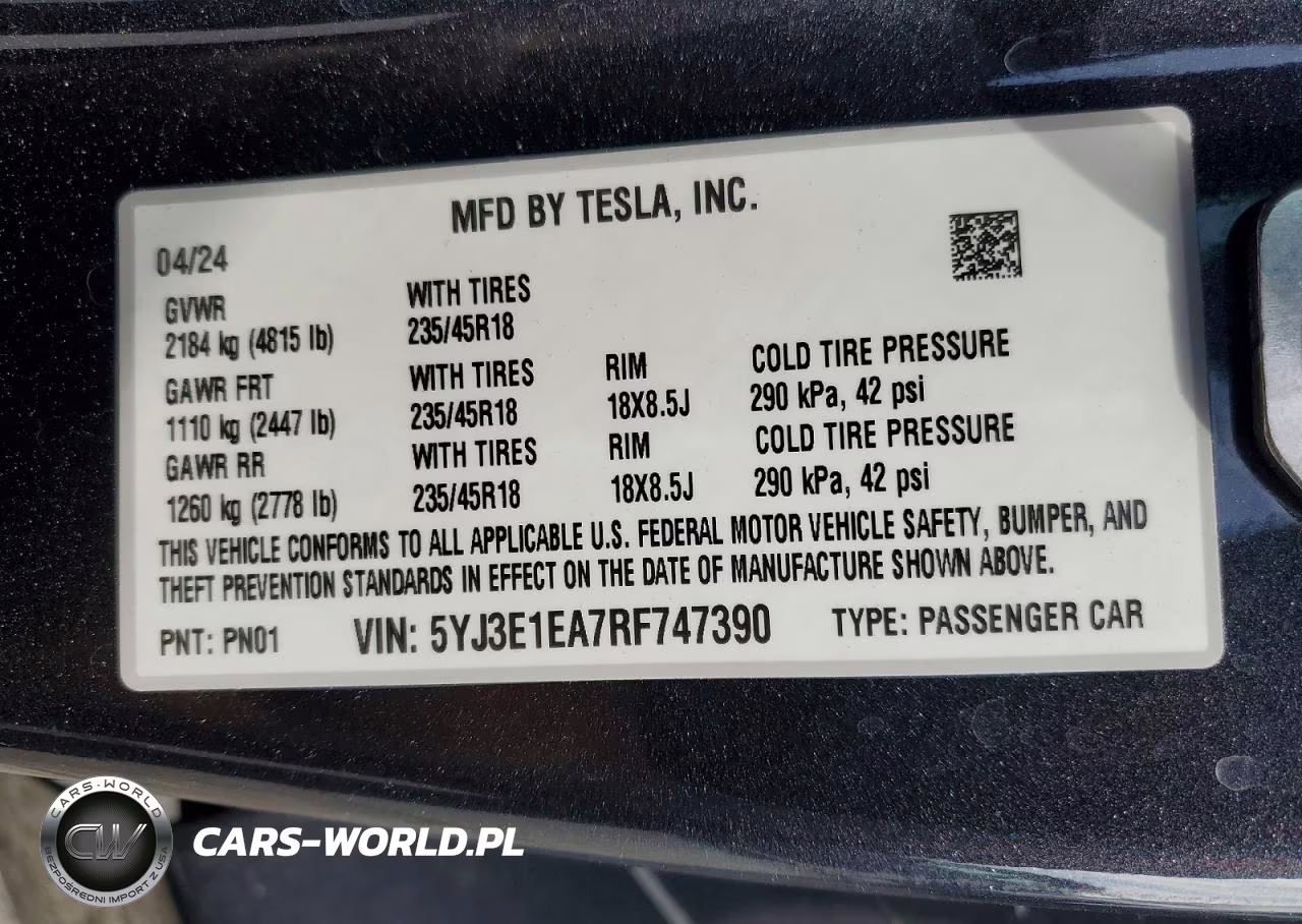 2024 Tesla Model 3 VIN:5YJ3E1EA7RF747390 - 12