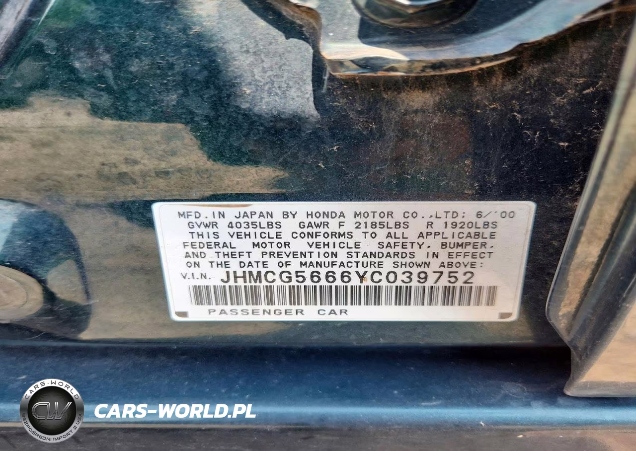 2000 Honda Accord Ex VIN:JHMCG5666YC039752 - 12