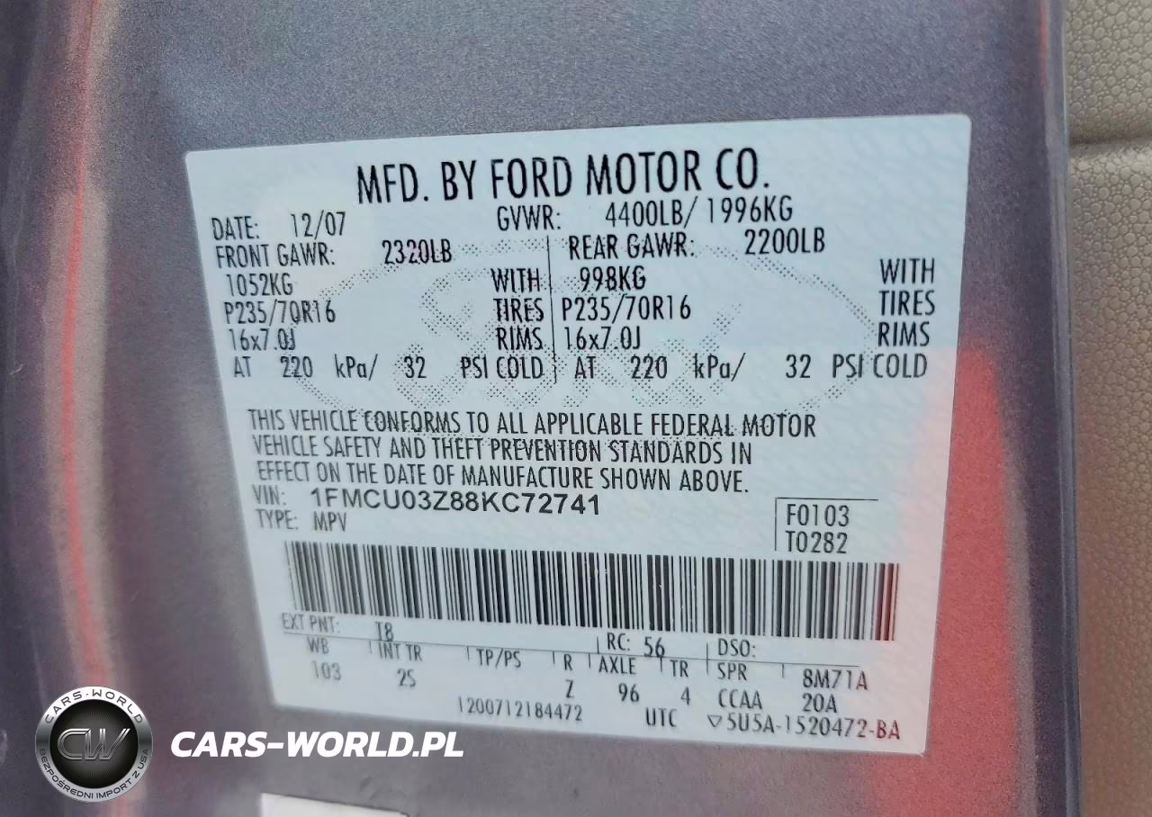 2008 Ford Escape Xlt VIN:1FMCU03Z88KC72741 - 12