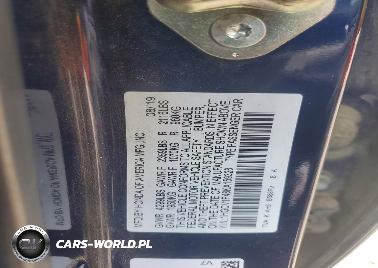 2019 Honda Accord Ex VIN:1HGCV1F48KA159328 - 13