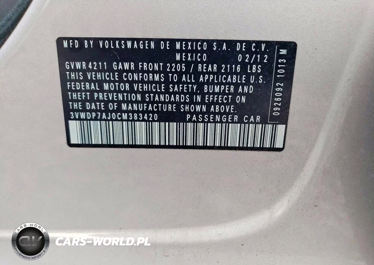 2012 Volkswagen Jetta Se VIN:3VWDP7AJ0CM383420 - 12