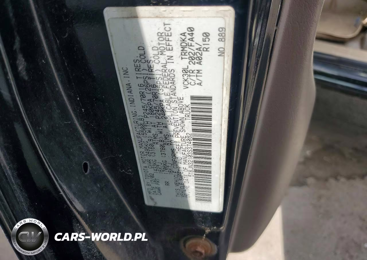2003 Toyota Tundra Base VIN:5TBJN32103S374082 - 12