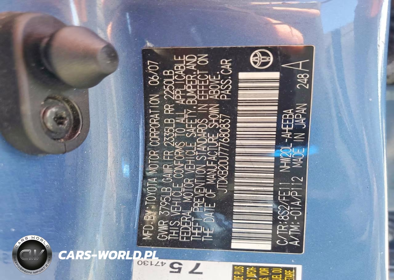 2007 Toyota Prius Base VIN:JTDKB20U777680837 - 12