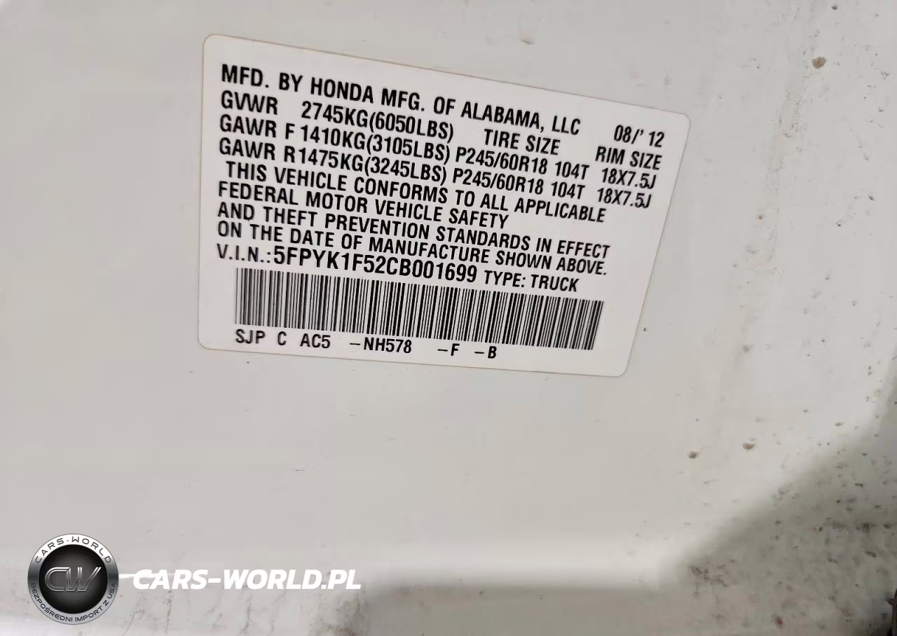 2012 Honda Ridgeline Rtl VIN:5FPYK1F52CB001699 - 13