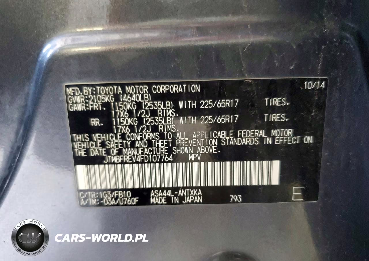 2015 Toyota Rav4 Le VIN:JTMBFREV4FD107764 - 14