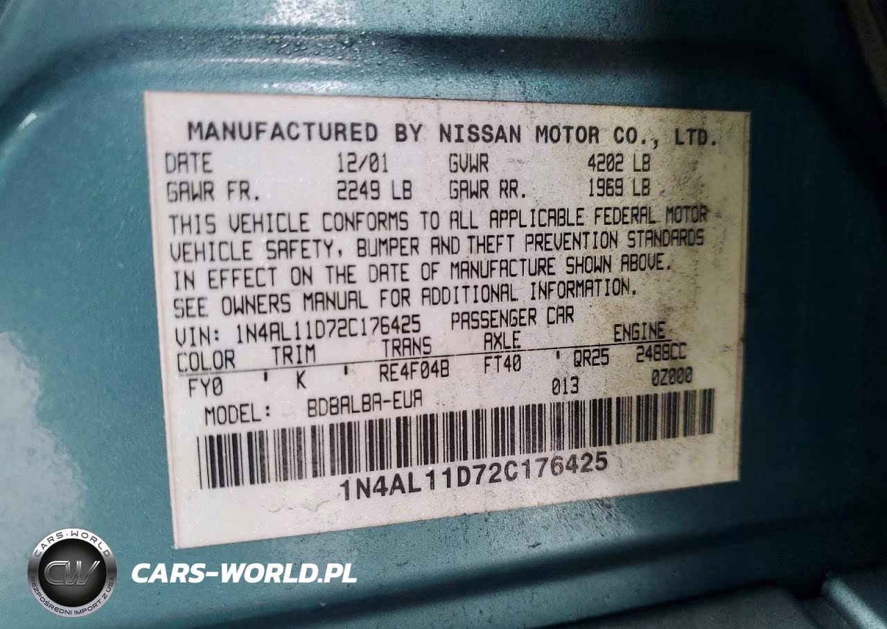 2002 Nissan Altima Base VIN:1N4AL11D72C176425 - 23
