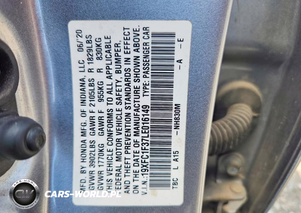 2020 Honda Civic Ex VIN:19XFC1F37LE016149 - 13