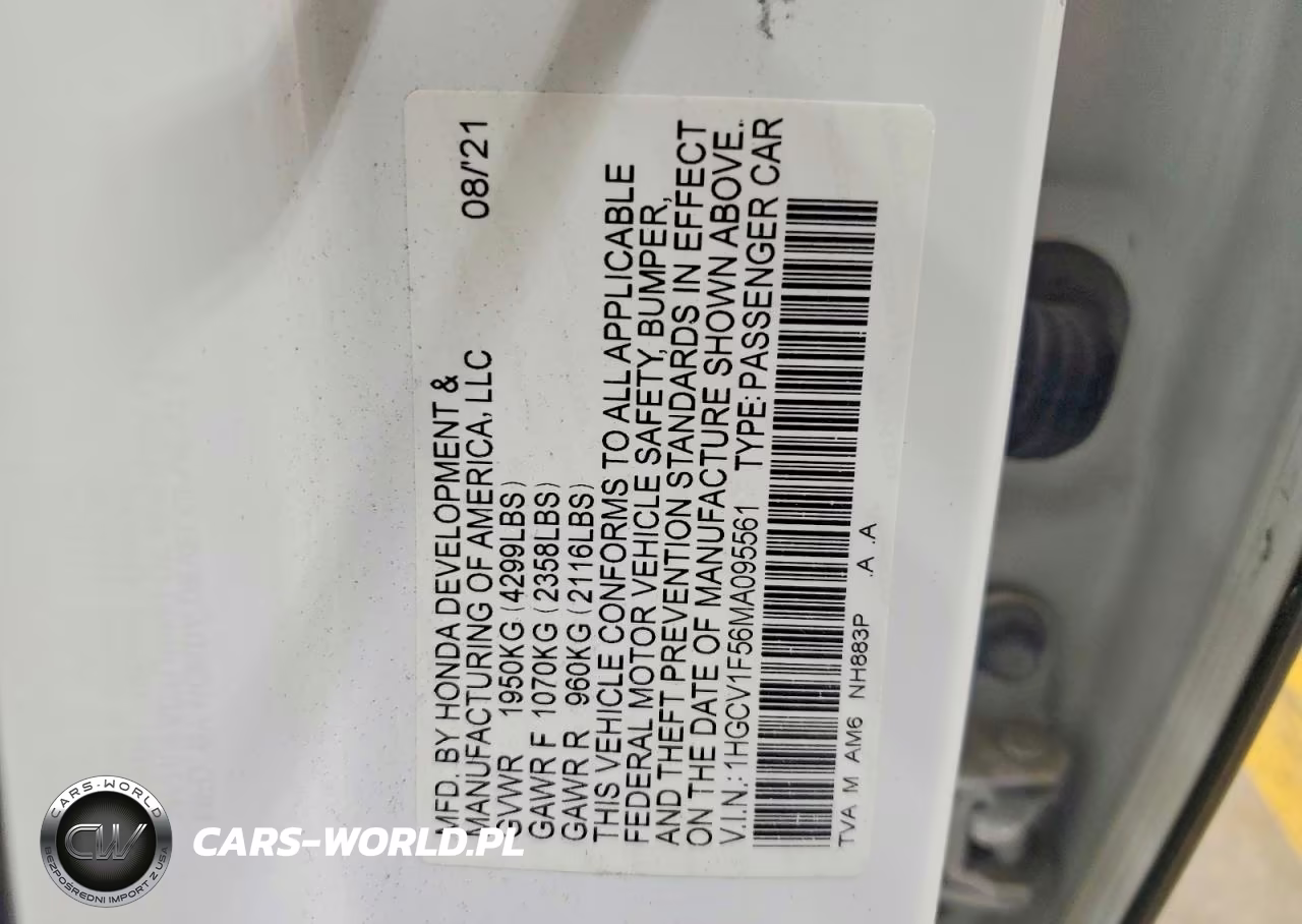2021 Honda Accord Exl VIN:1HGCV1F56MA095561 - 12