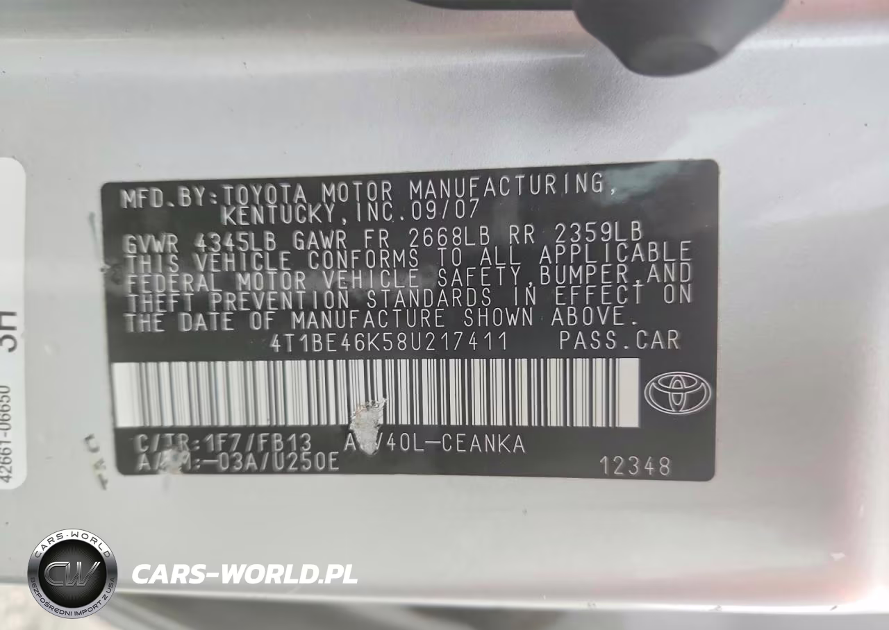 2008 Toyota Camry Le VIN:4T1BE46K58U217411 - 12