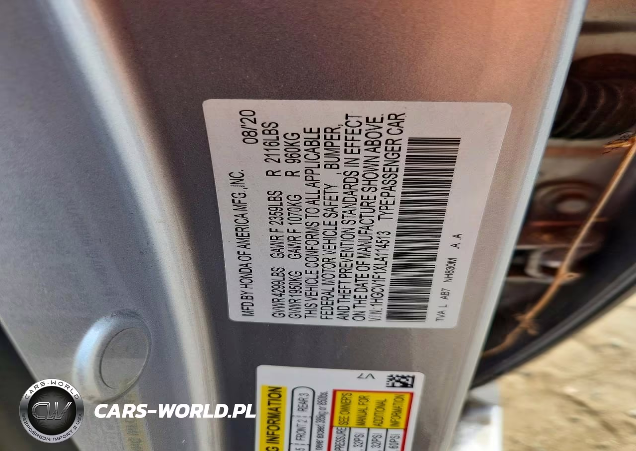 2020 Honda Accord Lx VIN:1HGCV1F1XLA114513 - 12