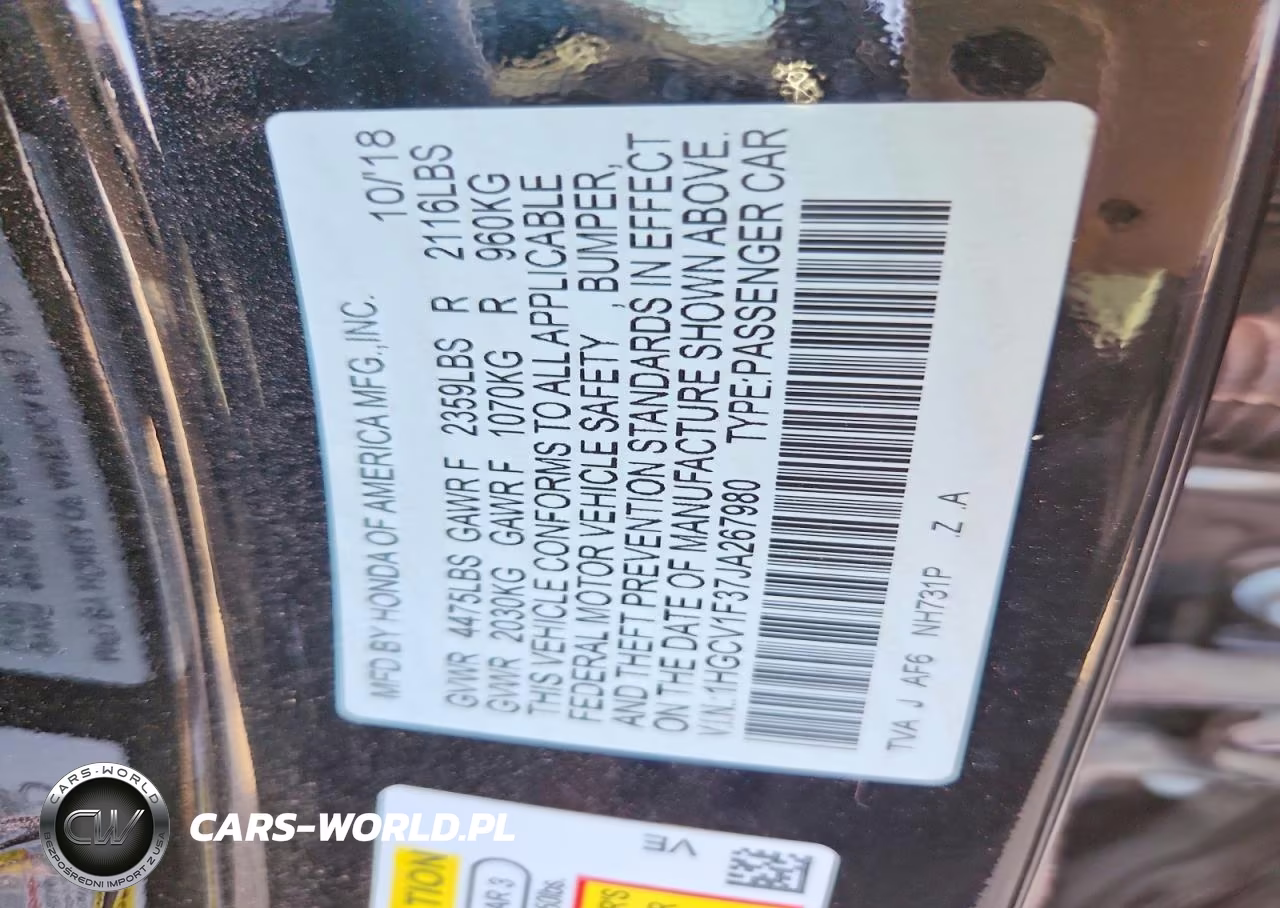 2018 Honda Accord Sport VIN:1HGCV1F37JA267980 - 12