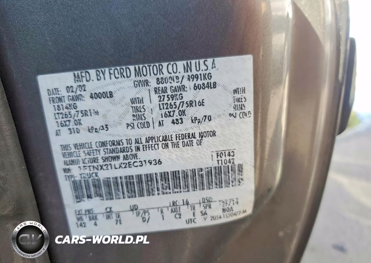 2002 Ford F250 Super Duty VIN:1FTNX21LX2EC31936 - 12