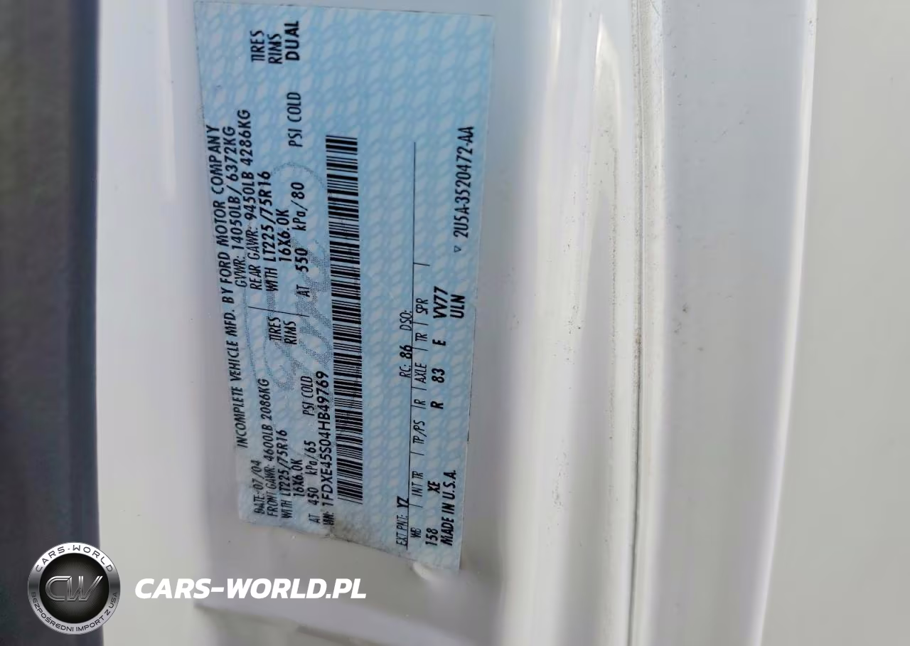 2004 Ford Econoline E450 Super Duty Cutaway Van VIN:1FDXE45S04HB49769 - 10