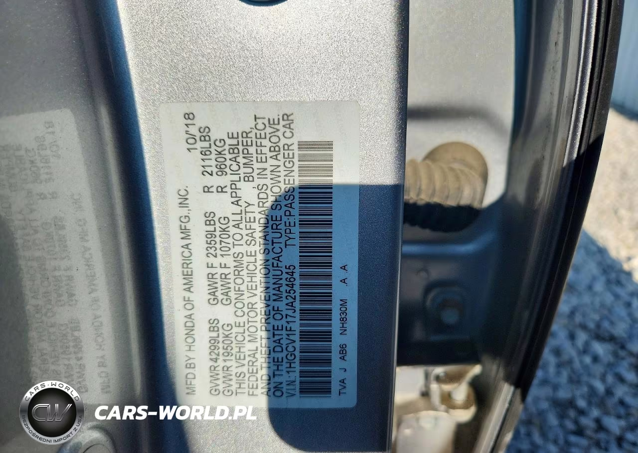 2018 Honda Accord Lx VIN:1HGCV1F17JA254645 - 12