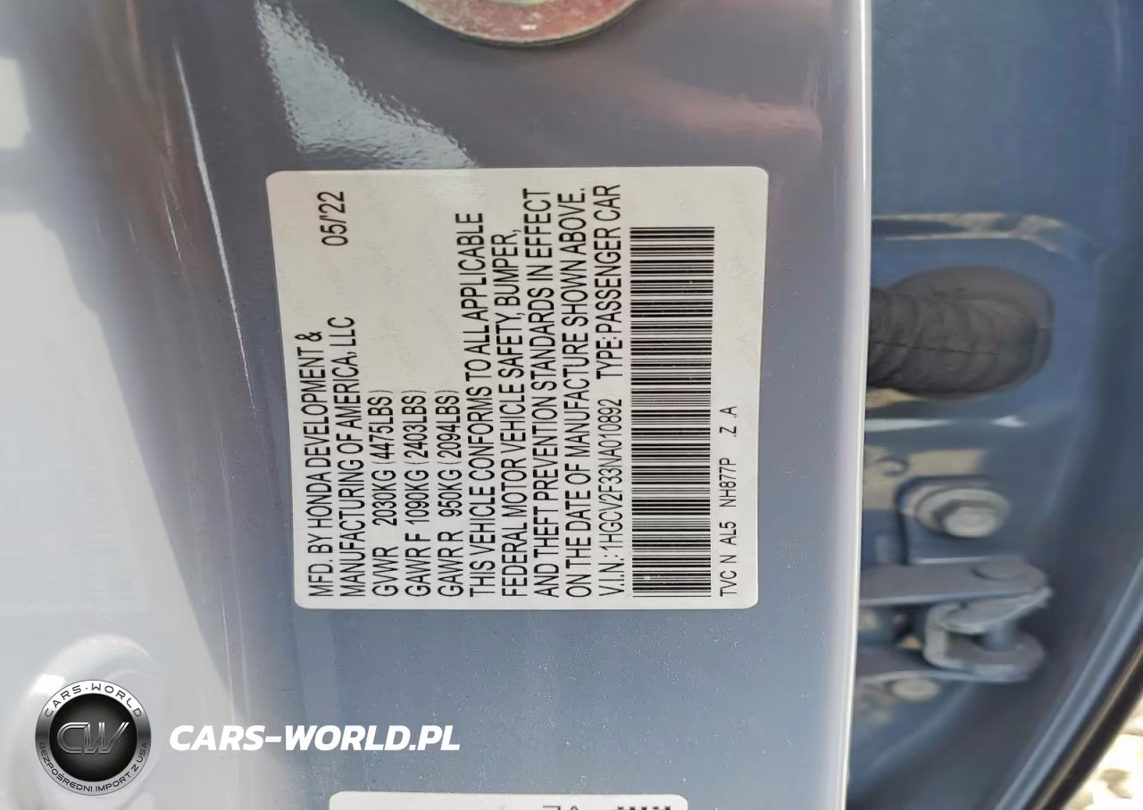 2022 Honda Accord Sport VIN:1HGCV2F33NA010892 - 12