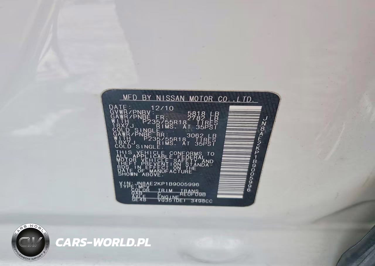 2011 Nissan Quest 3.5 S VIN:JN8AE2KP1B9005996 - 13