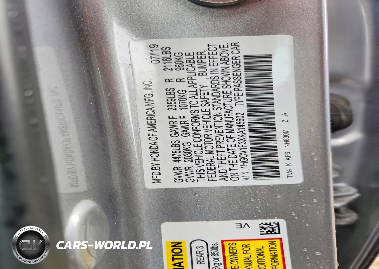 2019 Honda Accord Sport VIN:1HGCV1F3XKA145602 - 12