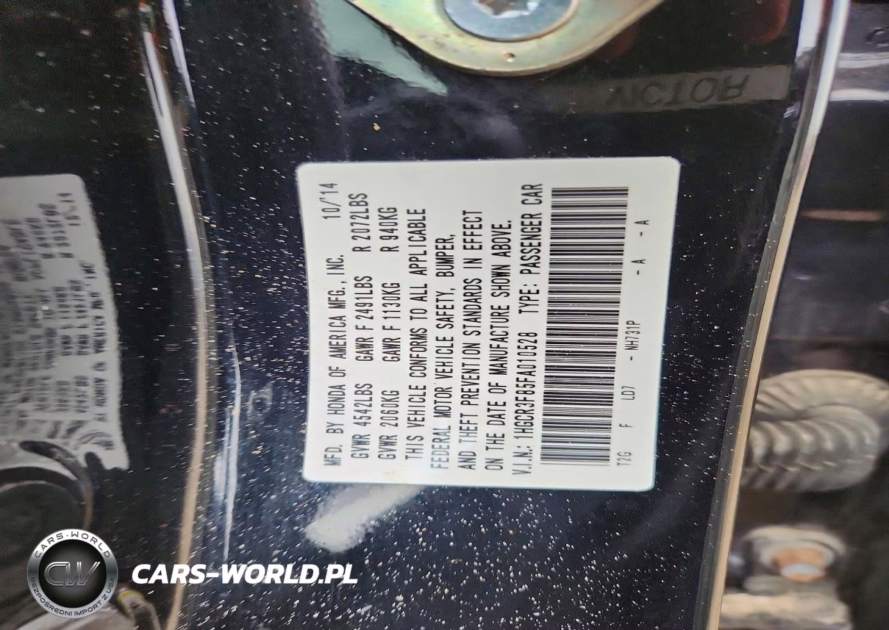 2015 Honda Accord Exl VIN:1HGCR3F85FA010528 - 12