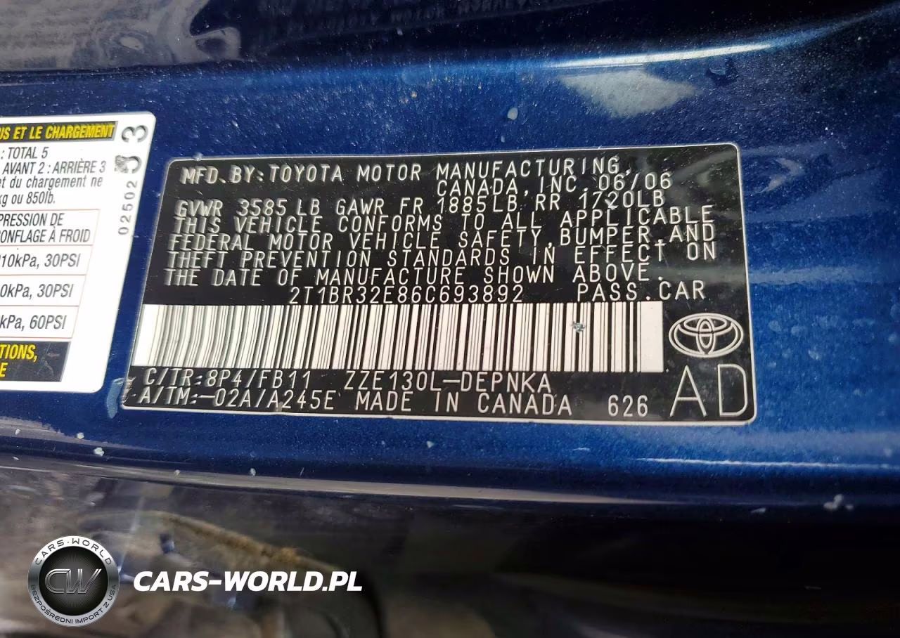 2006 Toyota Corolla Le VIN:2T1BR32E86C693892 - 12