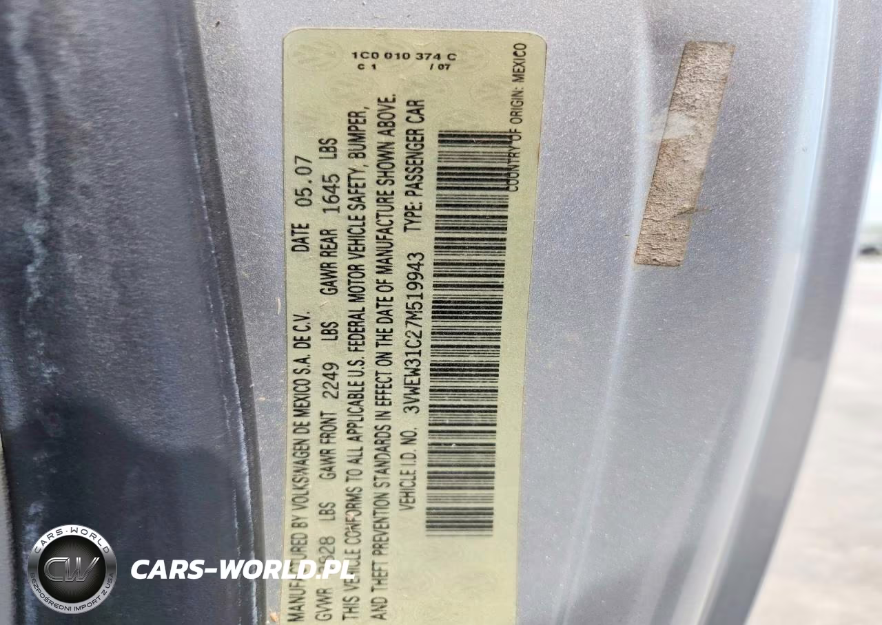 2007 Volkswagen New Beetle 2.5L VIN:3VWEW31C27M519943 - 12