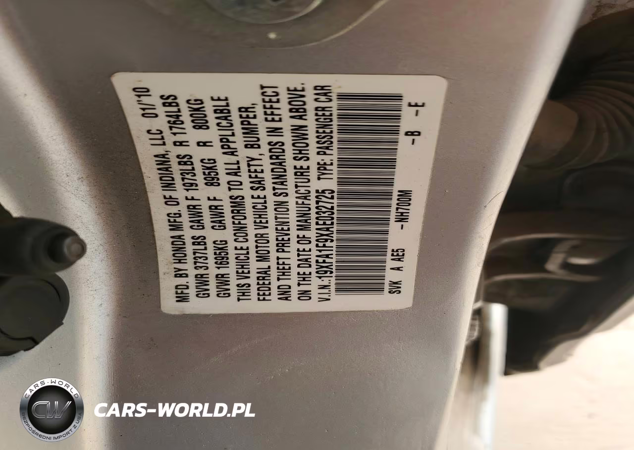 2010 Honda Civic Exl VIN:19XFA1F9XAE032725 - 12