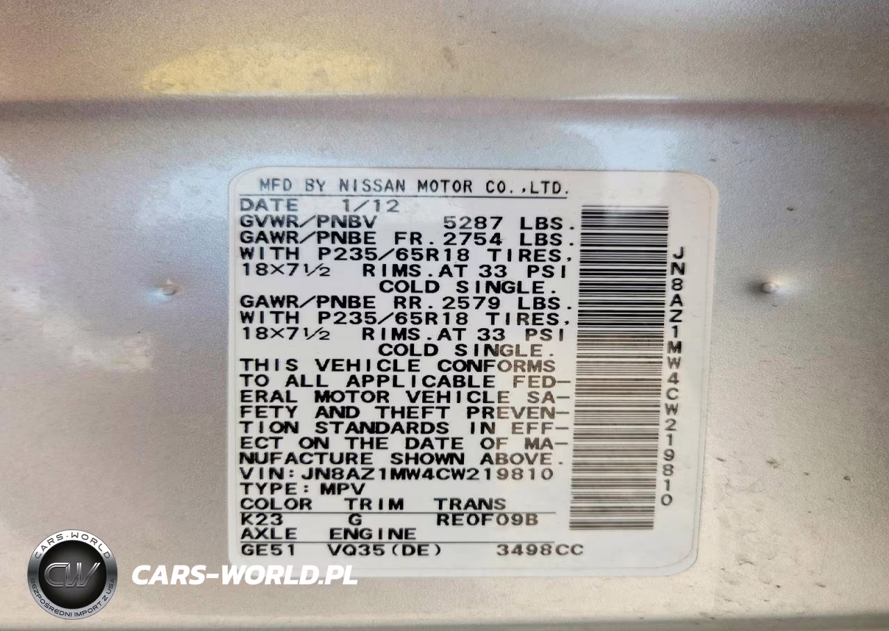 2012 Nissan Murano S VIN:JN8AZ1MW4CW219810 - 13