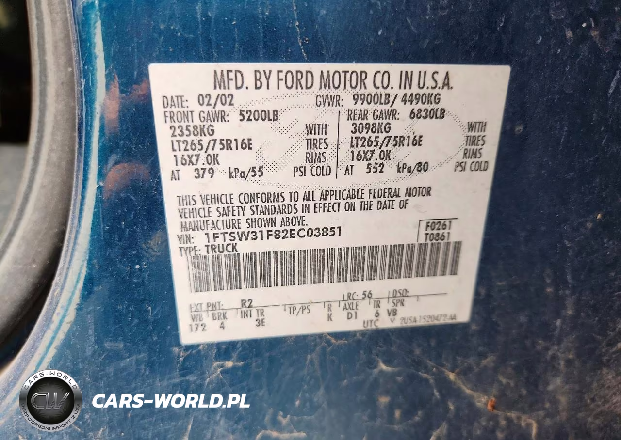 2002 Ford F350 Srw Super Duty VIN:1FTSW31F82EC03851 - 12