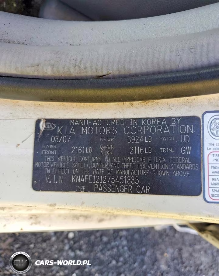 2007 Kia Spectra Lx VIN:KNAFE121275451335 - 12