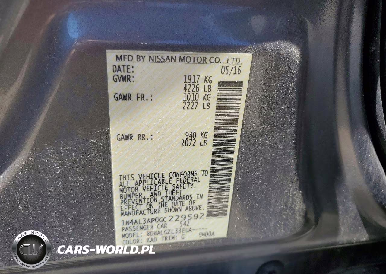 2016 Nissan Altima 2.5 S VIN:1N4AL3AP0GC229592 - 12
