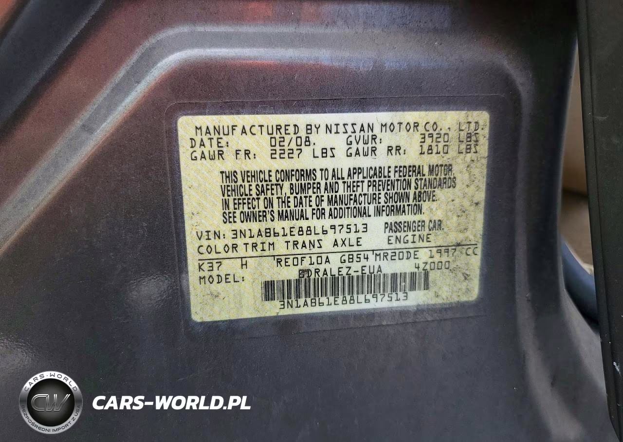 2008 Nissan Sentra 2.0 VIN:3N1AB61E88L697513 - 13