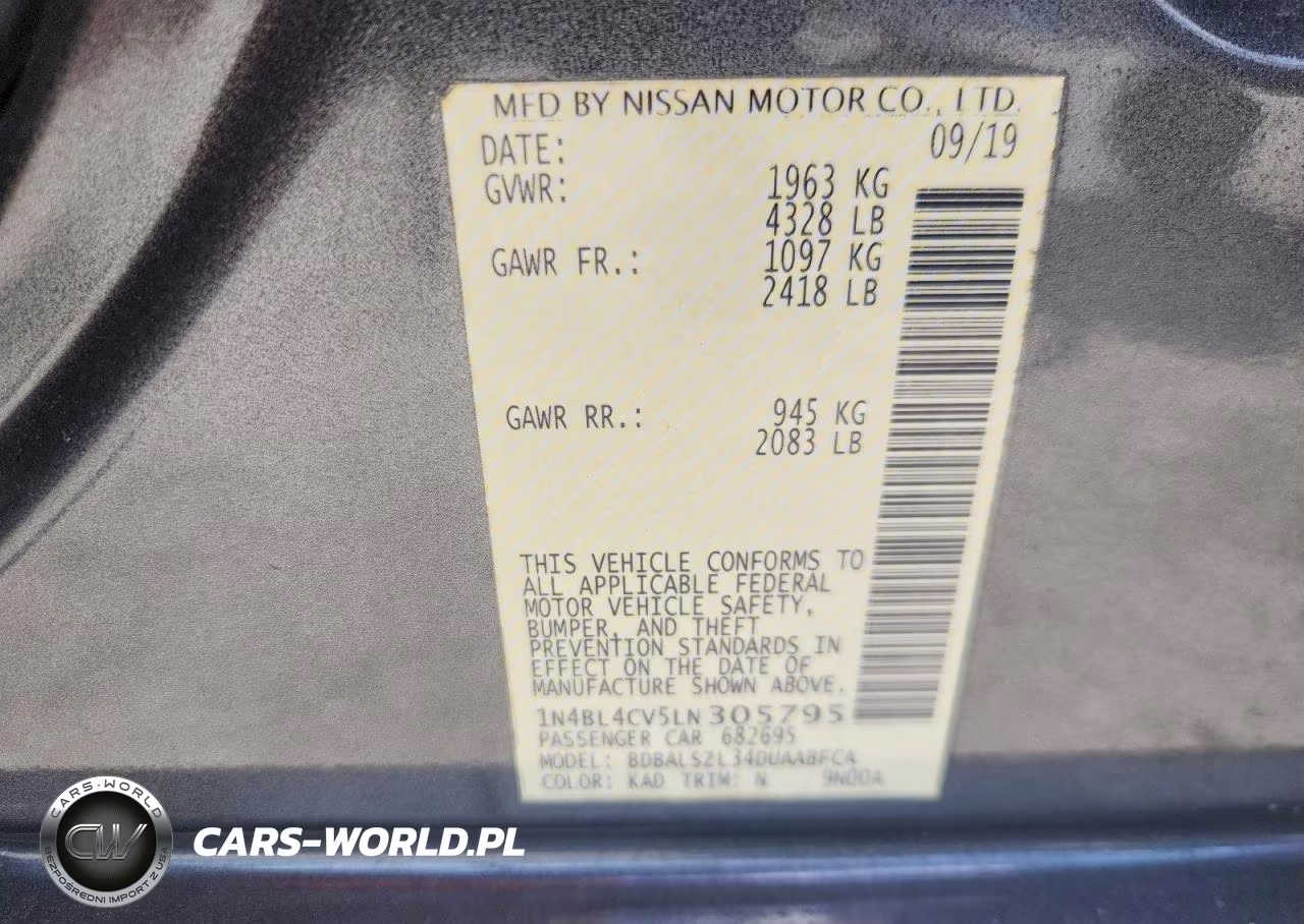 2020 Nissan Altima Sr VIN:1N4BL4CV5LN305795 - 13