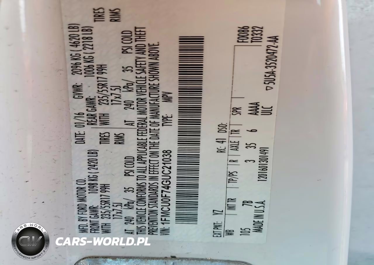 2016 Ford Escape S VIN:1FMCU0F74GUC21038 - 13