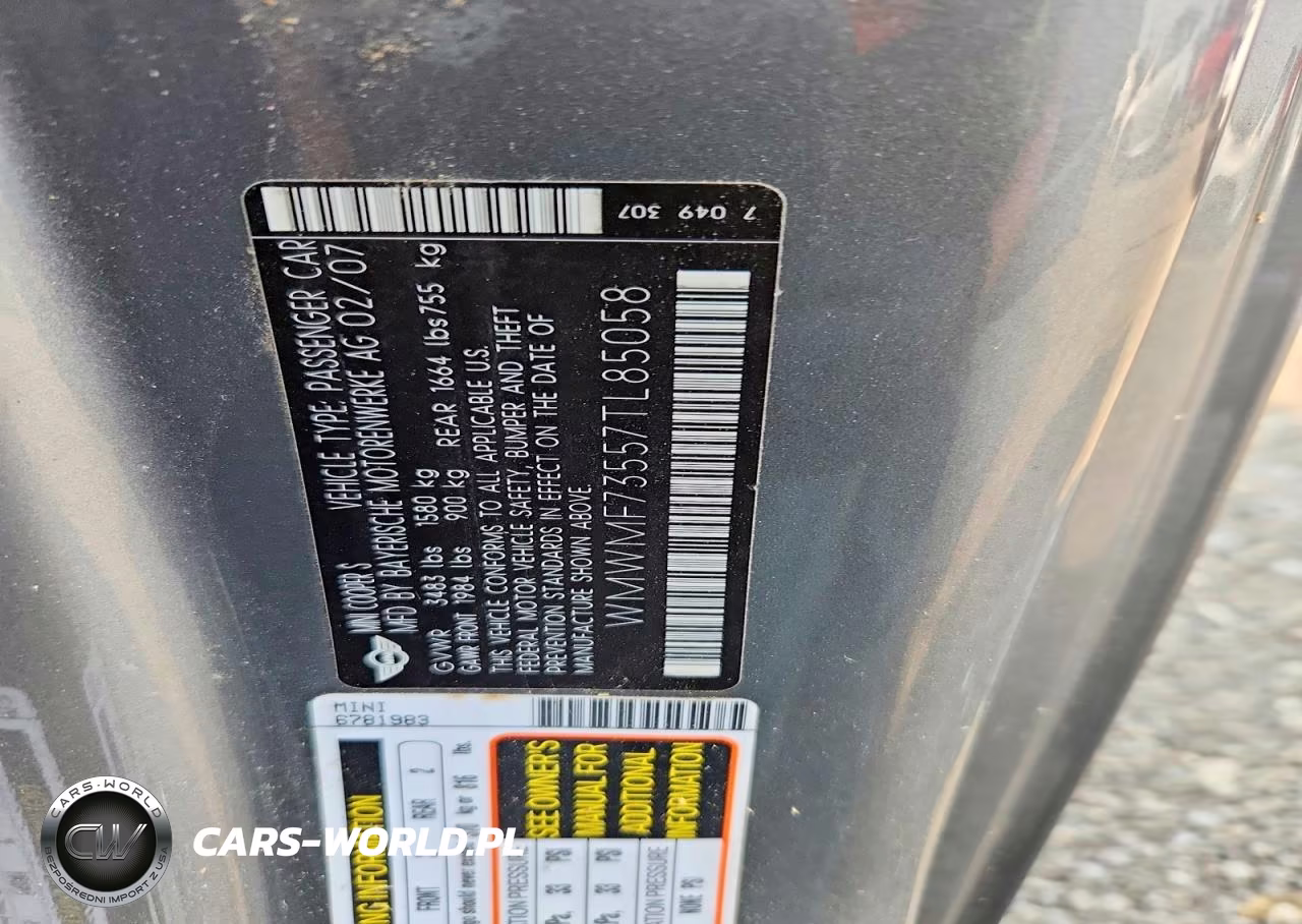2007 Mini Cooper S VIN:WMWMF73557TL85058 - 12