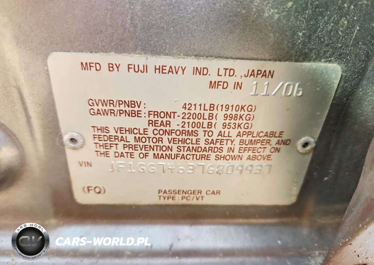 2007 Subaru Impreza Wrx VIN:JF1GG74637G809937 - 12