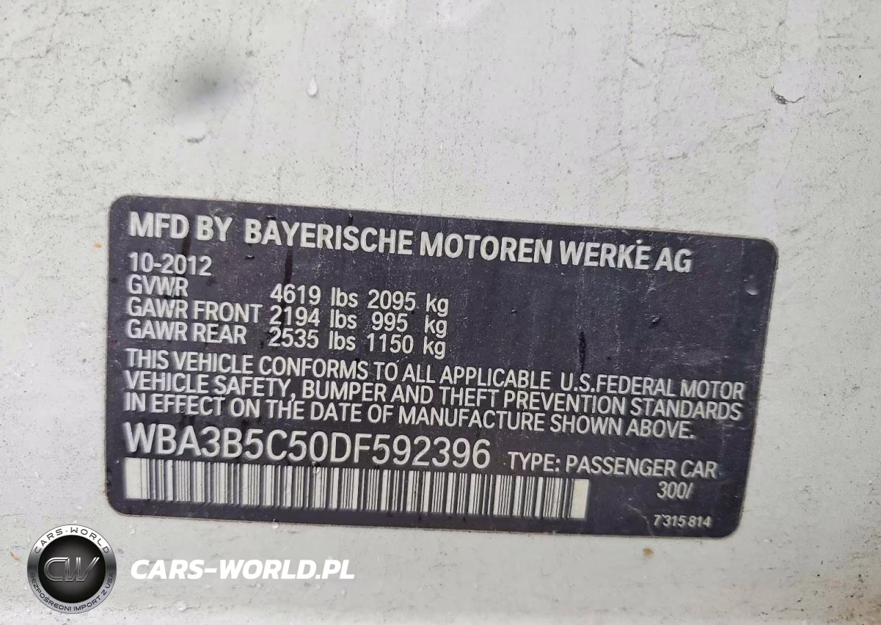 2013 BMW 328 Xi Sulev VIN:WBA3B5C50DF592396 - 12