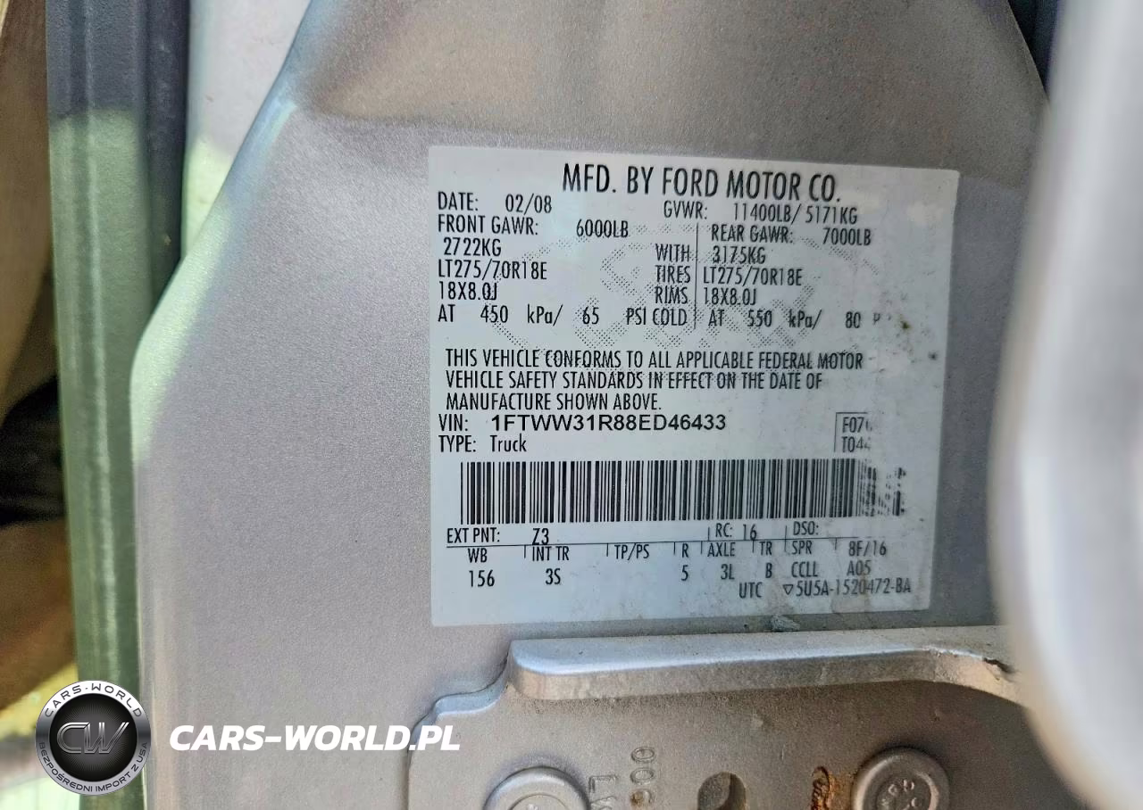 2008 Ford F350 Srw Super Duty VIN:1FTWW31R88ED46433 - 13