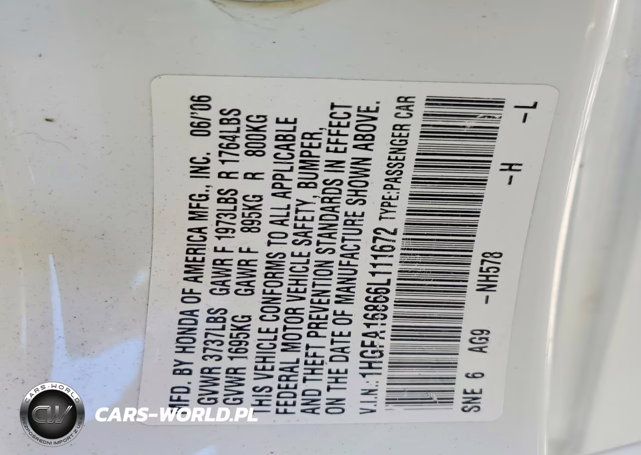 HONDA CIVIC VIN:1HGFA16866L111672 - 12