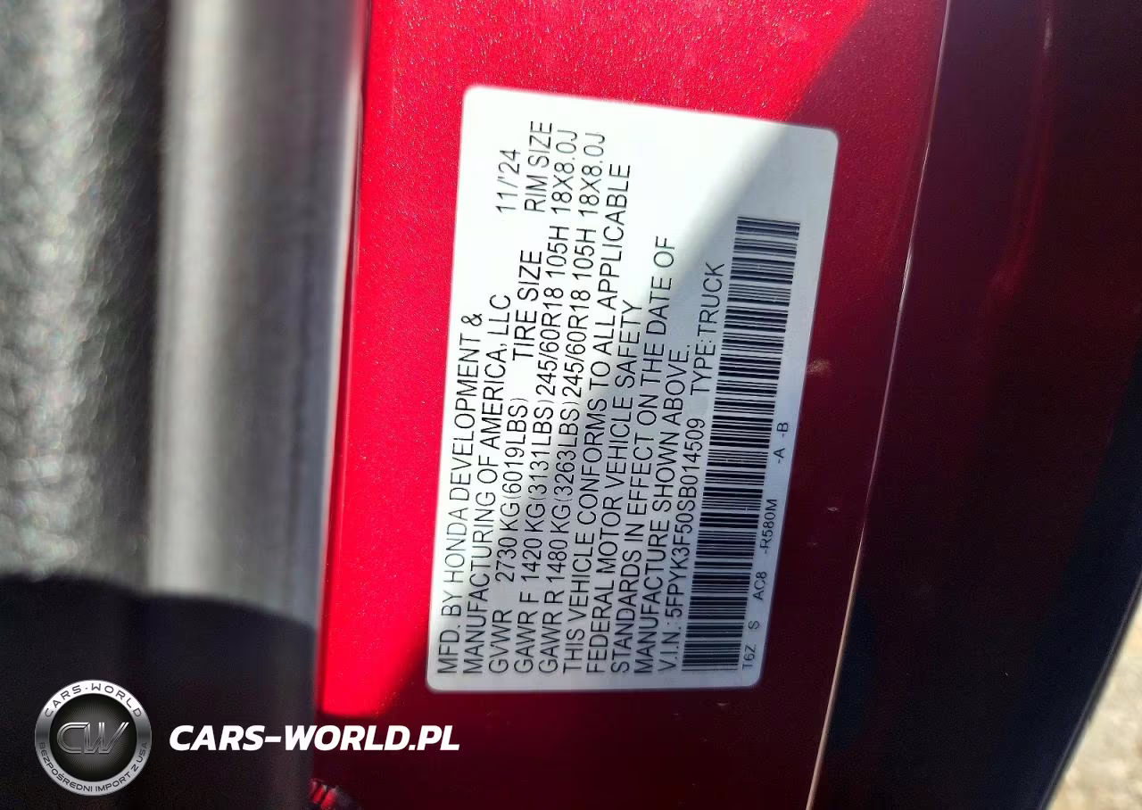 2025 Honda Ridgeline Rtl VIN:5FPYK3F50SB014509 - 13